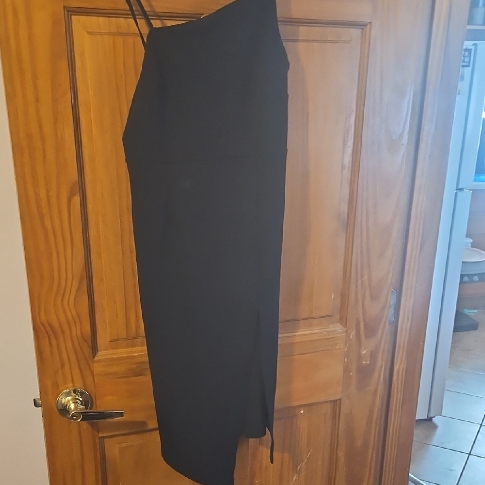 One-Shoulder Black Midi Dress — Sleek Asymmetric Design